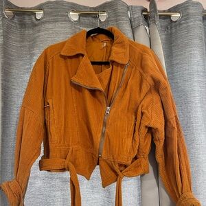 Vibrant Orange Utility Jacket with Cropped Design and Asymmetrical Closure